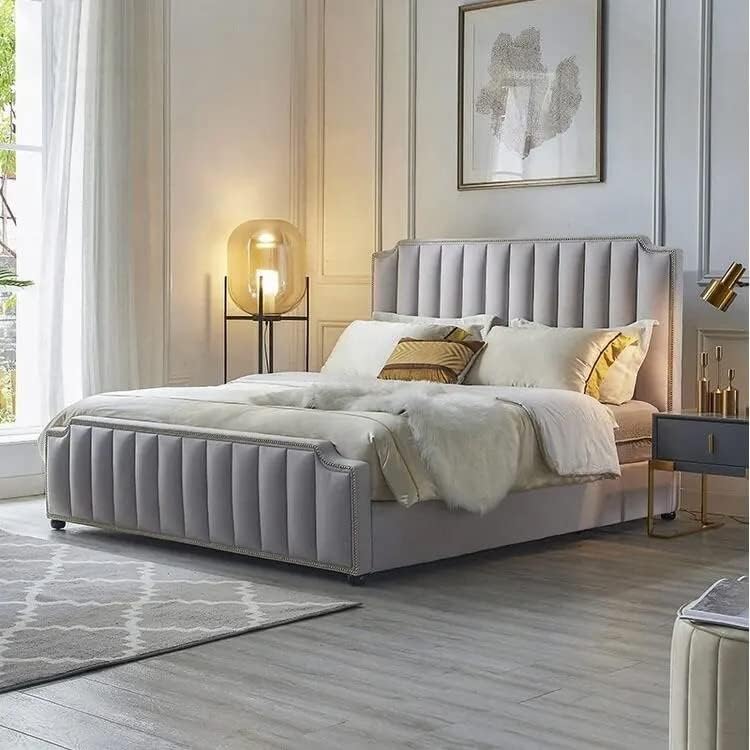 Aroma Homes Bedroom Furniture Queen King size Home Hotel upholstered Fabric bed with medical mattress (180 x 200cm) - Image 1